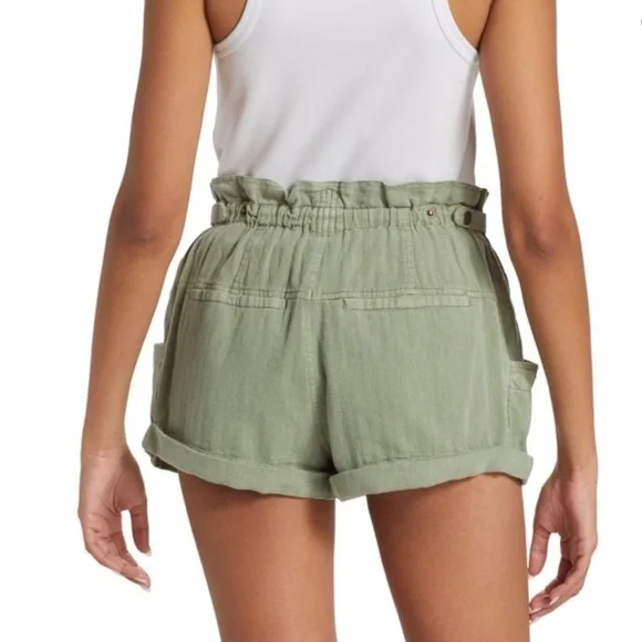 FREE PEOPLE OIL GREEN LINEN - COTTON BLEND SHORTS NWT